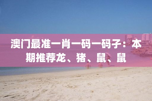 澳門最準一肖一碼一碼孑：本期推薦龍、豬、鼠、鼠