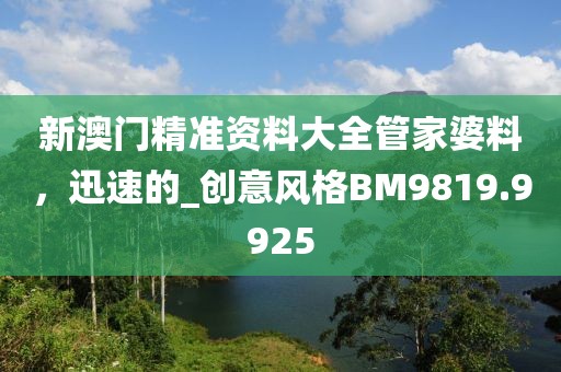新澳門精準(zhǔn)資料大全管家婆料，迅速的_創(chuàng)意風(fēng)格BM9819.9925